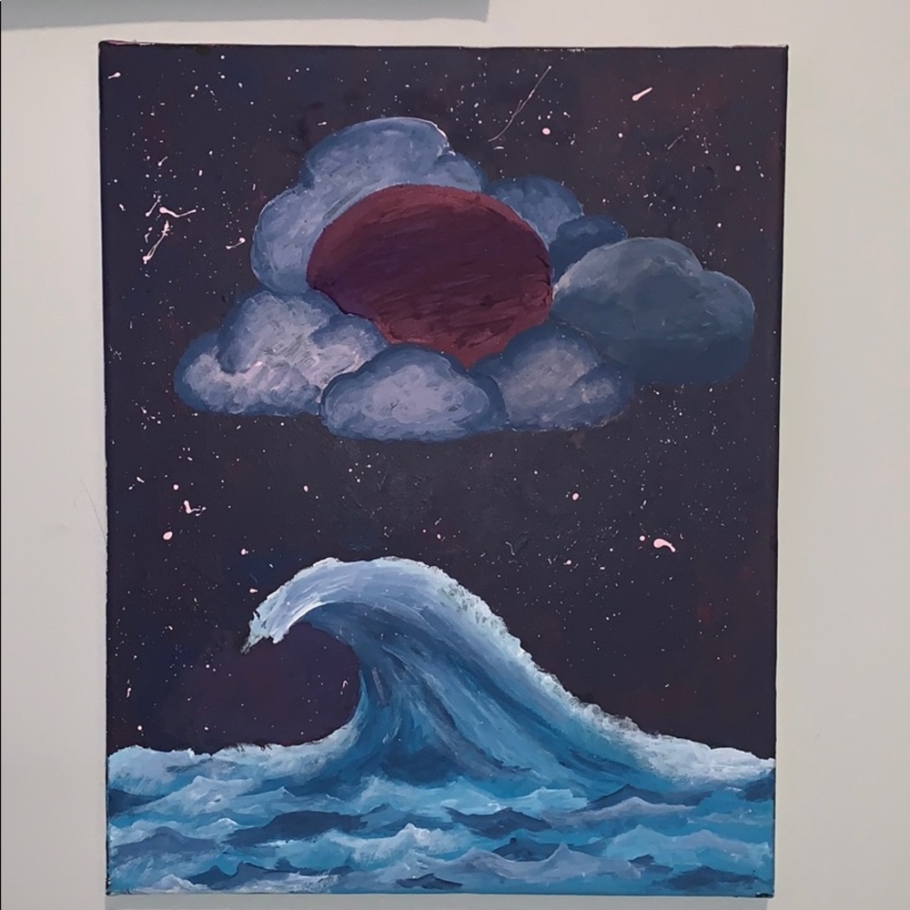 Waves in the night sky canvas painting
